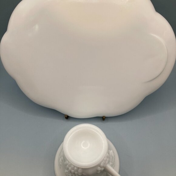 Milk Glass Luncheon Snack Set Plate and Cup Vintage Indiana Glass Harvest Grape - Picture 5 of 5